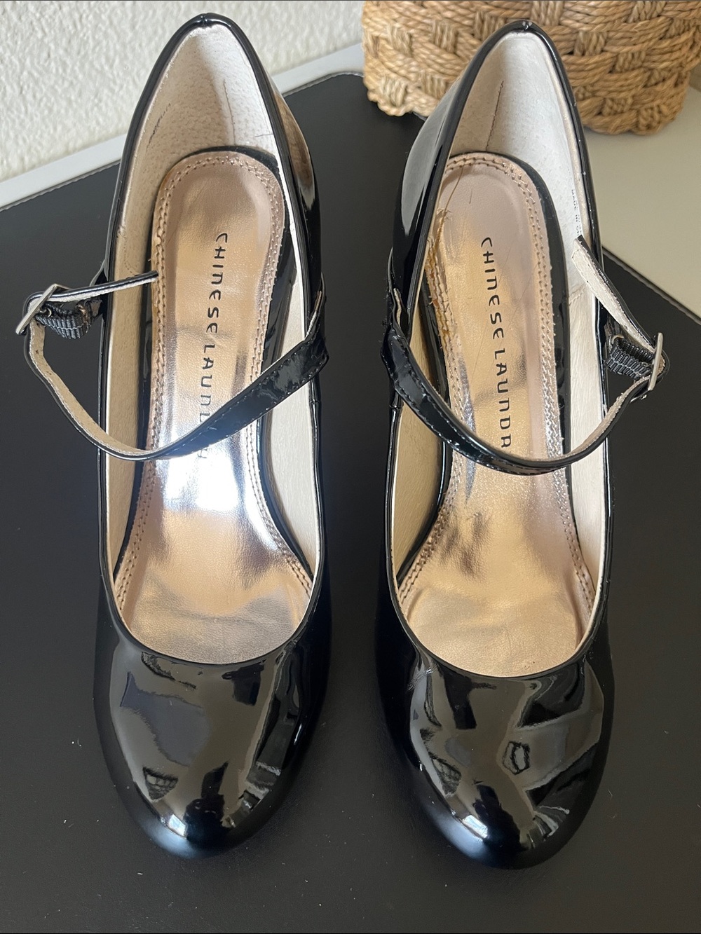 Chinese Laundry Black Patent Mary Jane Heels with Strap